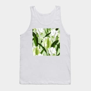 Large white / green parrot tulips on linen texture Tank Top